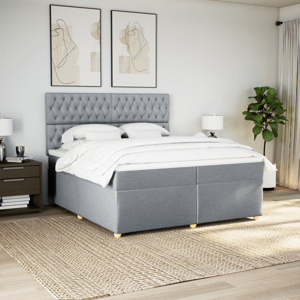 vidaXL Boxspring met matras stof lichtgrijs 200x200 cm afbeelding