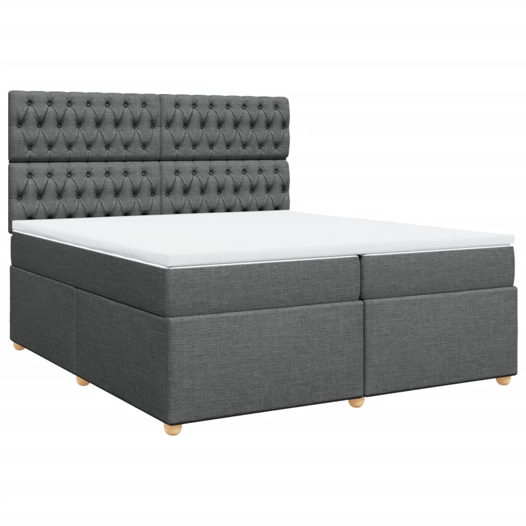 vidaXL Pat box spring cu saltea, gri închis, 200x200 cm, textil