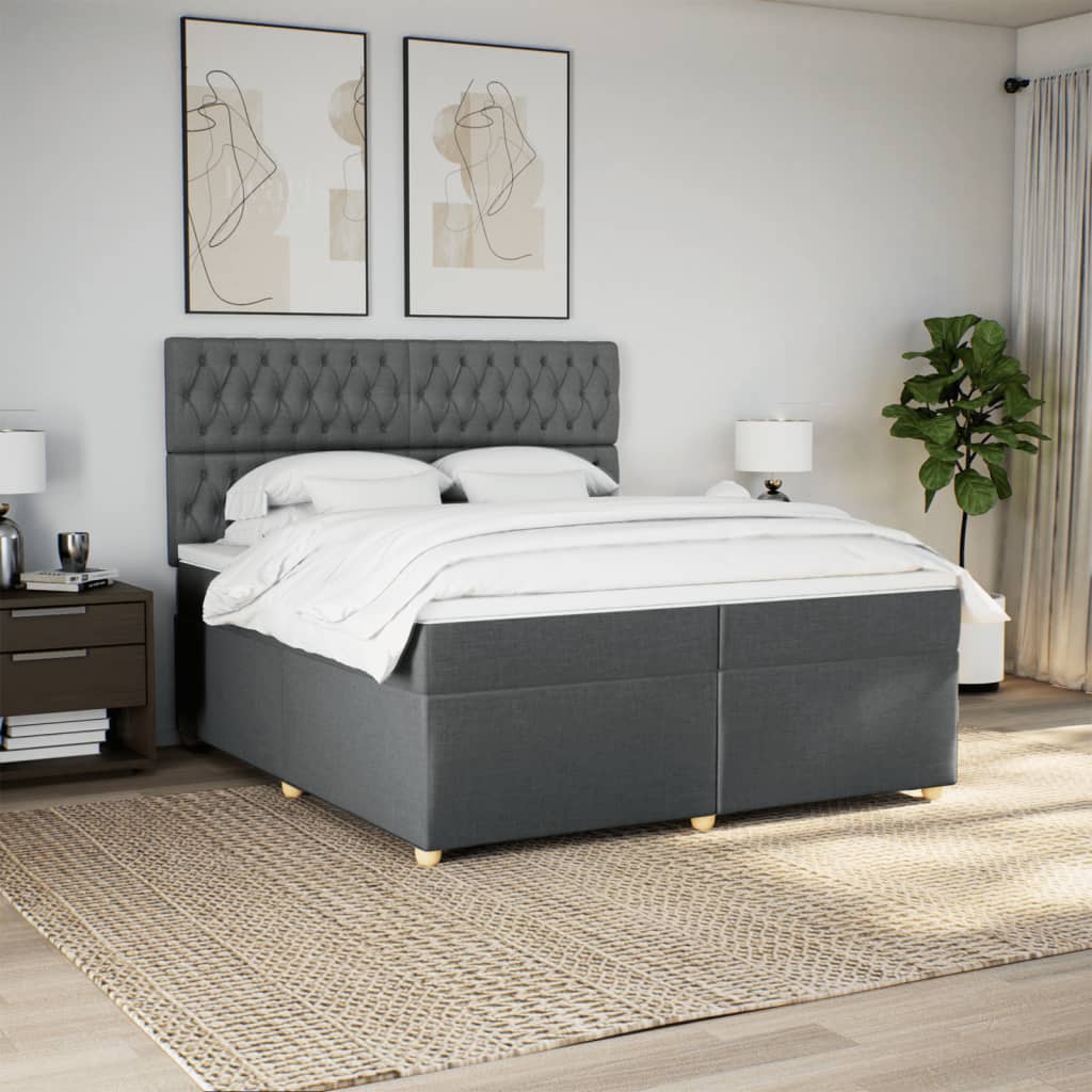 vidaXL Boxspring met matras stof donkergrijs 200x200 cm afbeelding