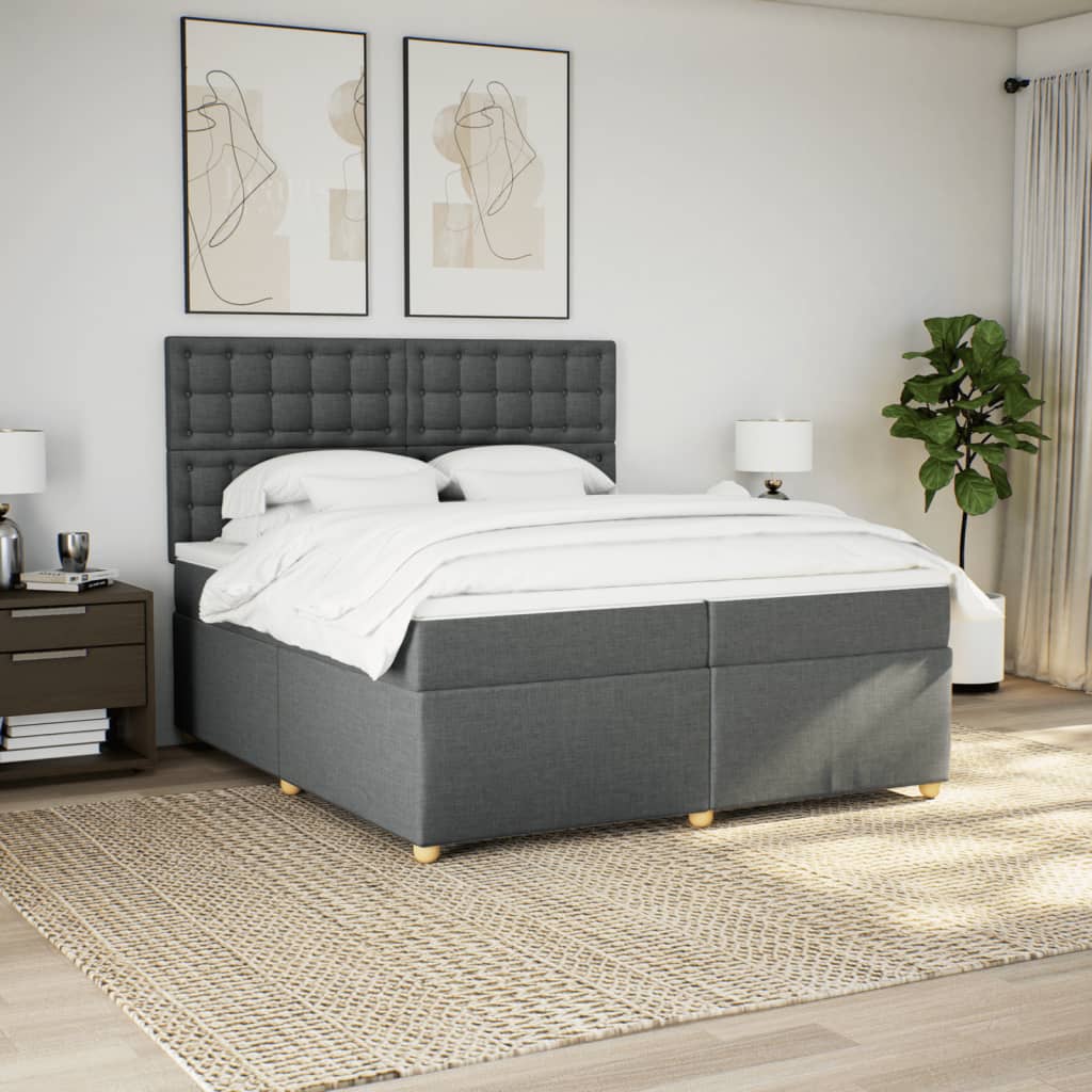 vidaXL Boxspring met matras stof donkergrijs 200x200 cm afbeelding