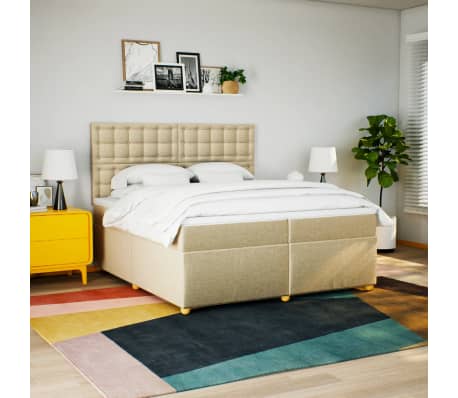 vidaXL Boxspring met matras stof cr&egrave;mekleurig 200x200 cm
