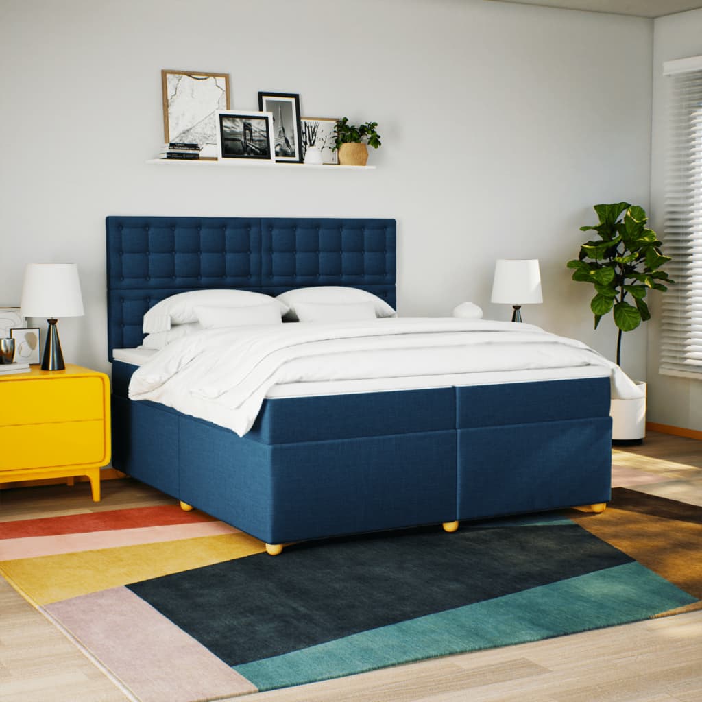 vidaXL Boxspring met matras stof blauw 200x200 cm afbeelding