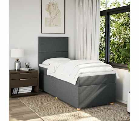 vidaXL Box Spring Bed with Mattress Dark Grey King Single Fabric