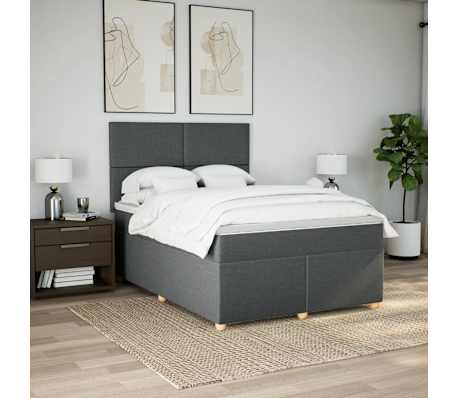 vidaXL Box Spring Bed with Mattress Dark Grey Queen Fabric