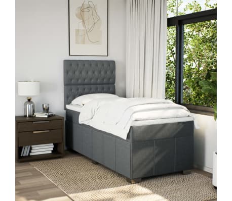vidaXL Sommier &agrave; lattes de lit avec matelas Gris fonc&eacute; 80x200 cm Tissu