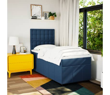 vidaXL Pat box spring cu saltea, albastru, 80x200 cm, textil