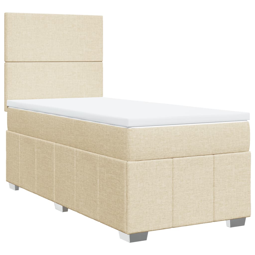 vidaXL Box spring postelja z vzmetnico krem 90x190 cm blago