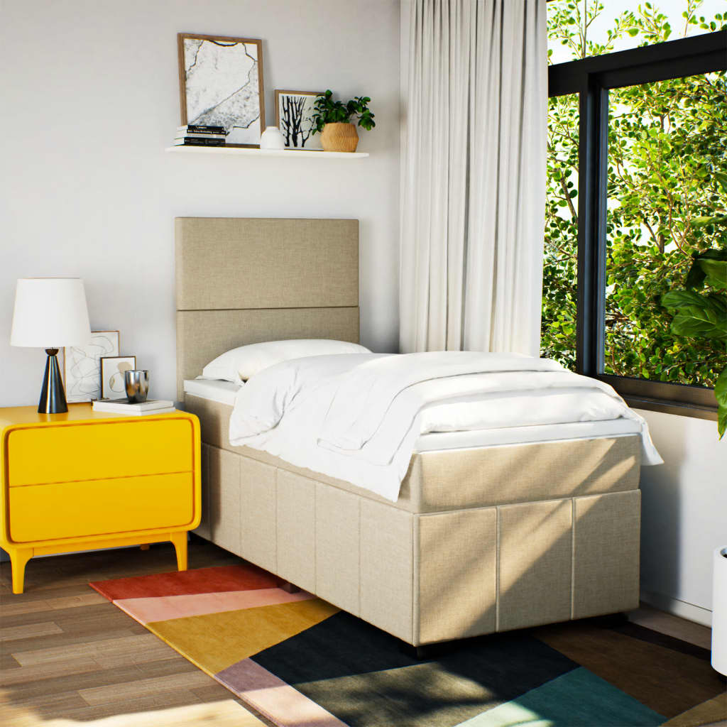 vidaXL Boxspring met matras stof crèmekleurig 90x190 cm afbeelding