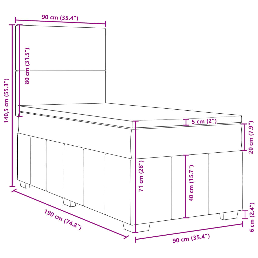 Box spring postel s matrací krémová 90x190 cm textil - obrázek 13