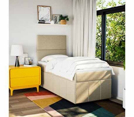 vidaXL Box spring postelja z vzmetnico krem 90x190 cm blago