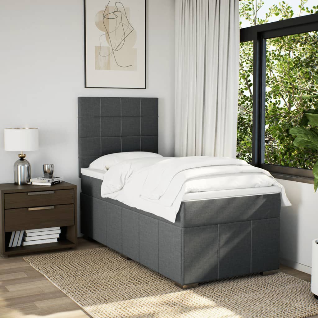vidaXL Boxspring met matras stof donkergrijs 90x190 cm afbeelding