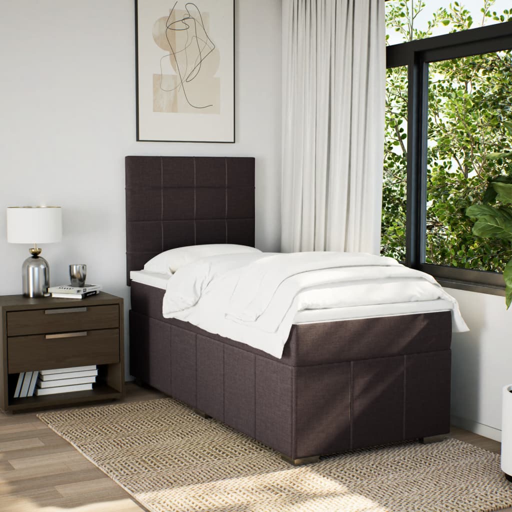 vidaXL Boxspring met matras stof donkerbruin 90x190 cm afbeelding
