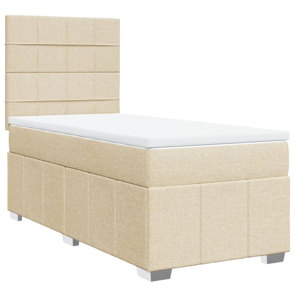 vidaXL Box spring postelja z vzmetnico krem 90x190 cm blago