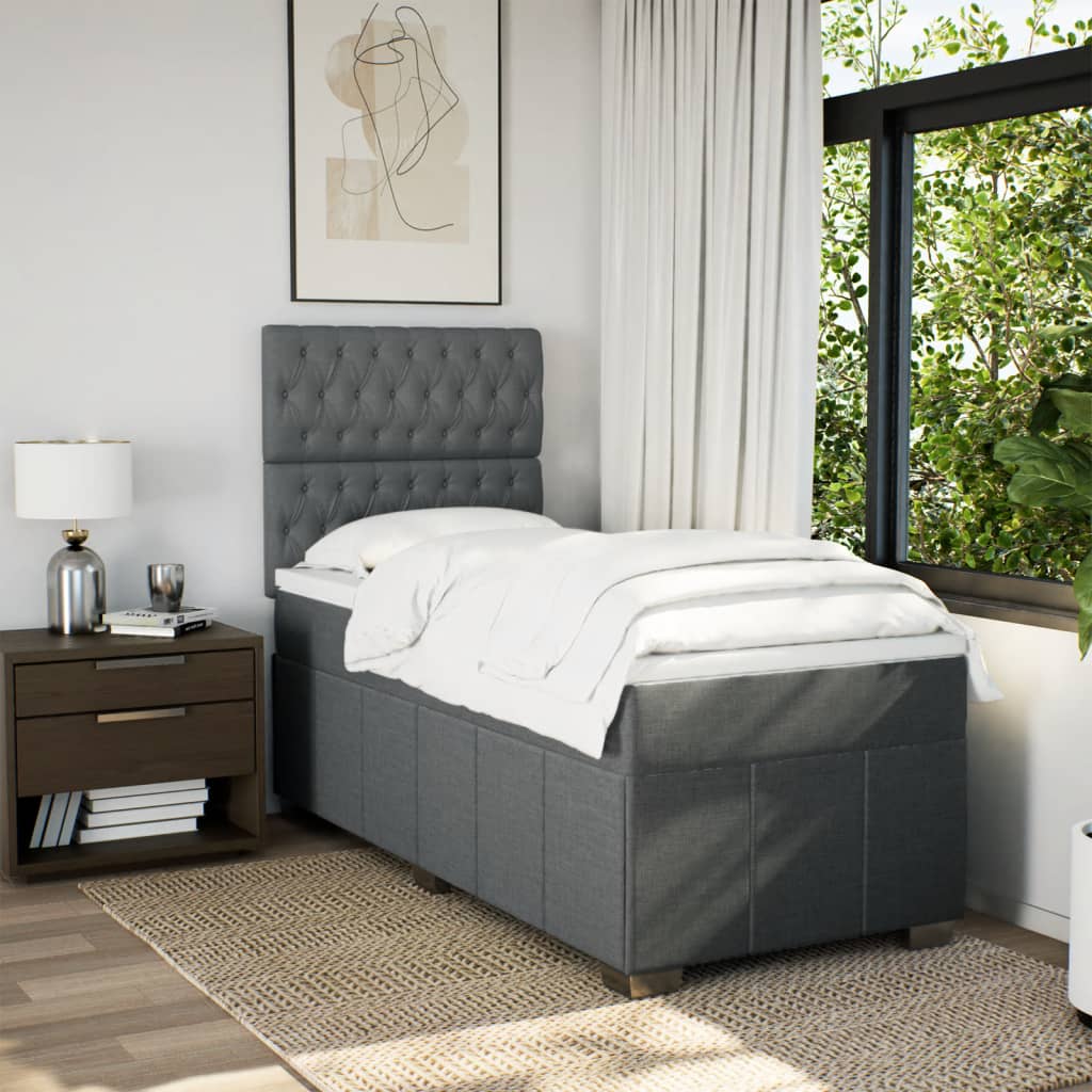 vidaXL Boxspring met matras stof donkergrijs 90x190 cm afbeelding