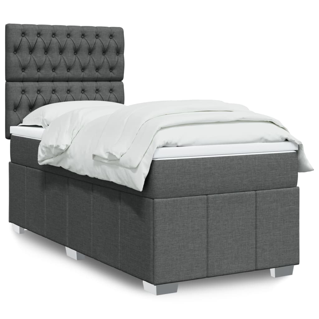 vidaXL Boxspringbett mit Matratze Dunkelgrau 90x190 cm Stoff