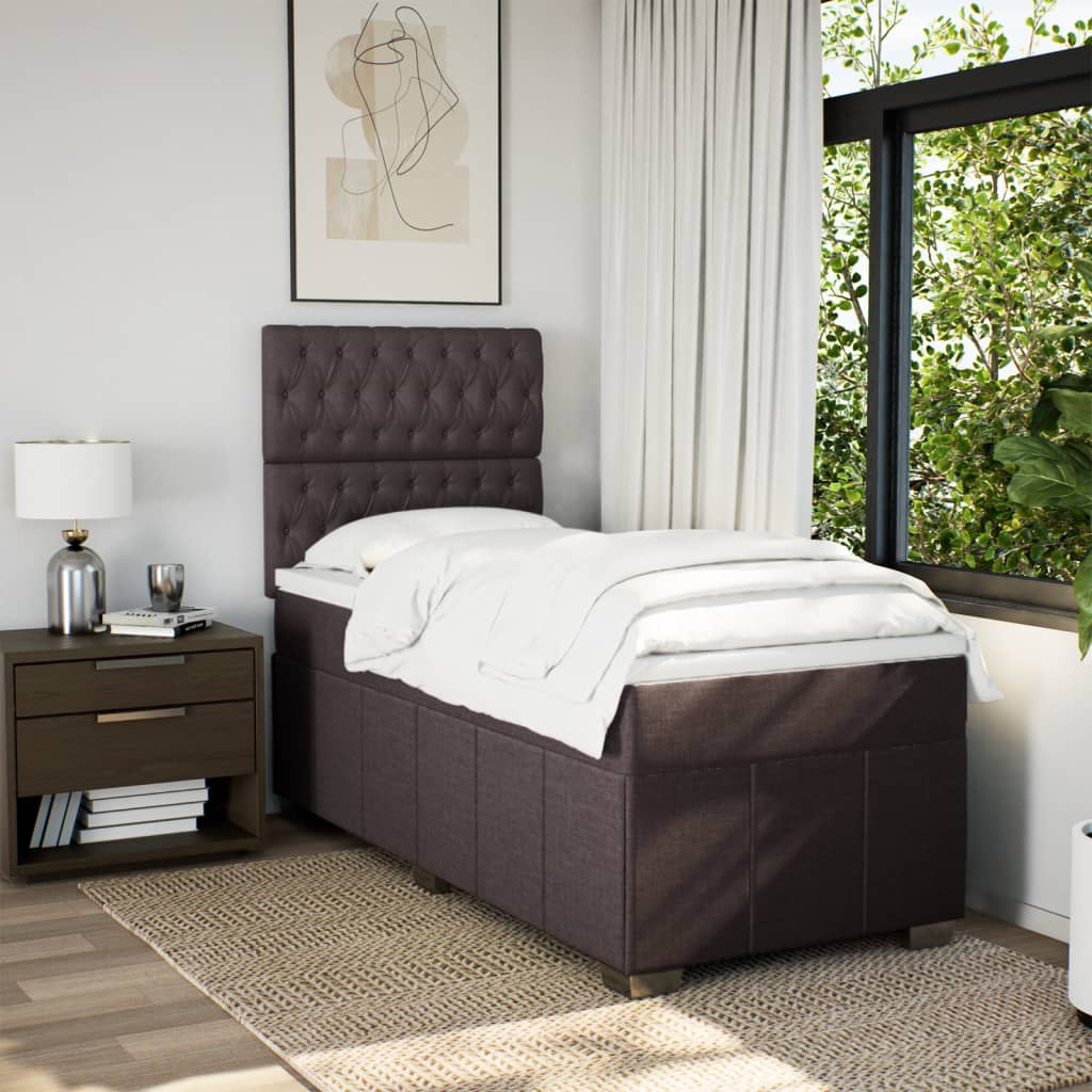 vidaXL Boxspring met matras stof donkerbruin 90x190 cm afbeelding