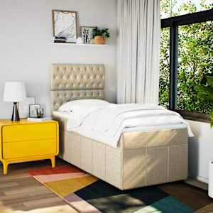 vidaXL Pat box spring cu saltea, crem, 90x190 cm, textil