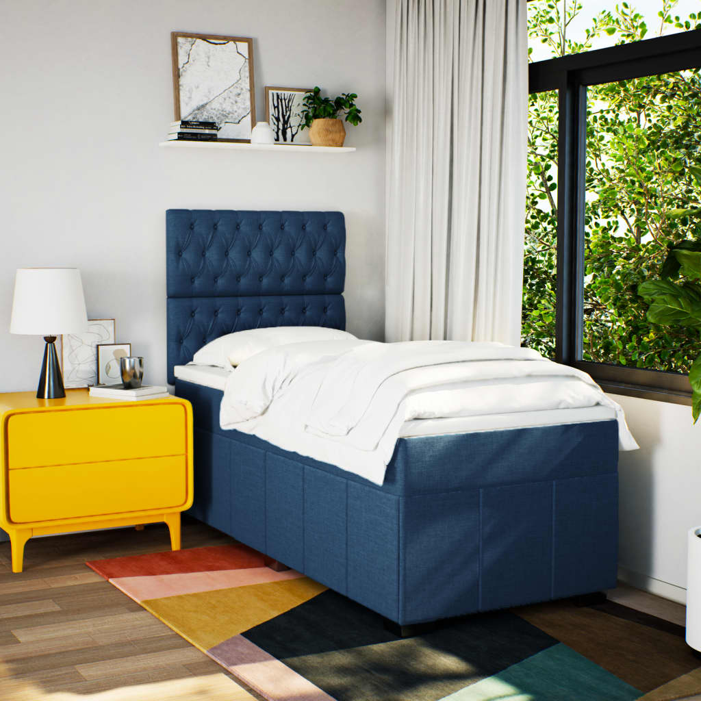 vidaXL Boxspring met matras stof blauw 90x190 cm afbeelding