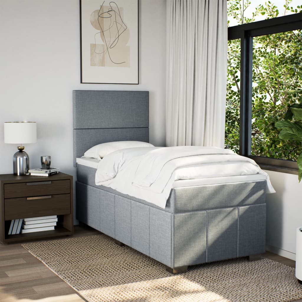 vidaXL Boxspring met matras stof lichtgrijs 90x200 cm afbeelding
