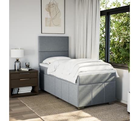 vidaXL Pat box spring cu saltea, gri deschis, 90x200 cm, textil