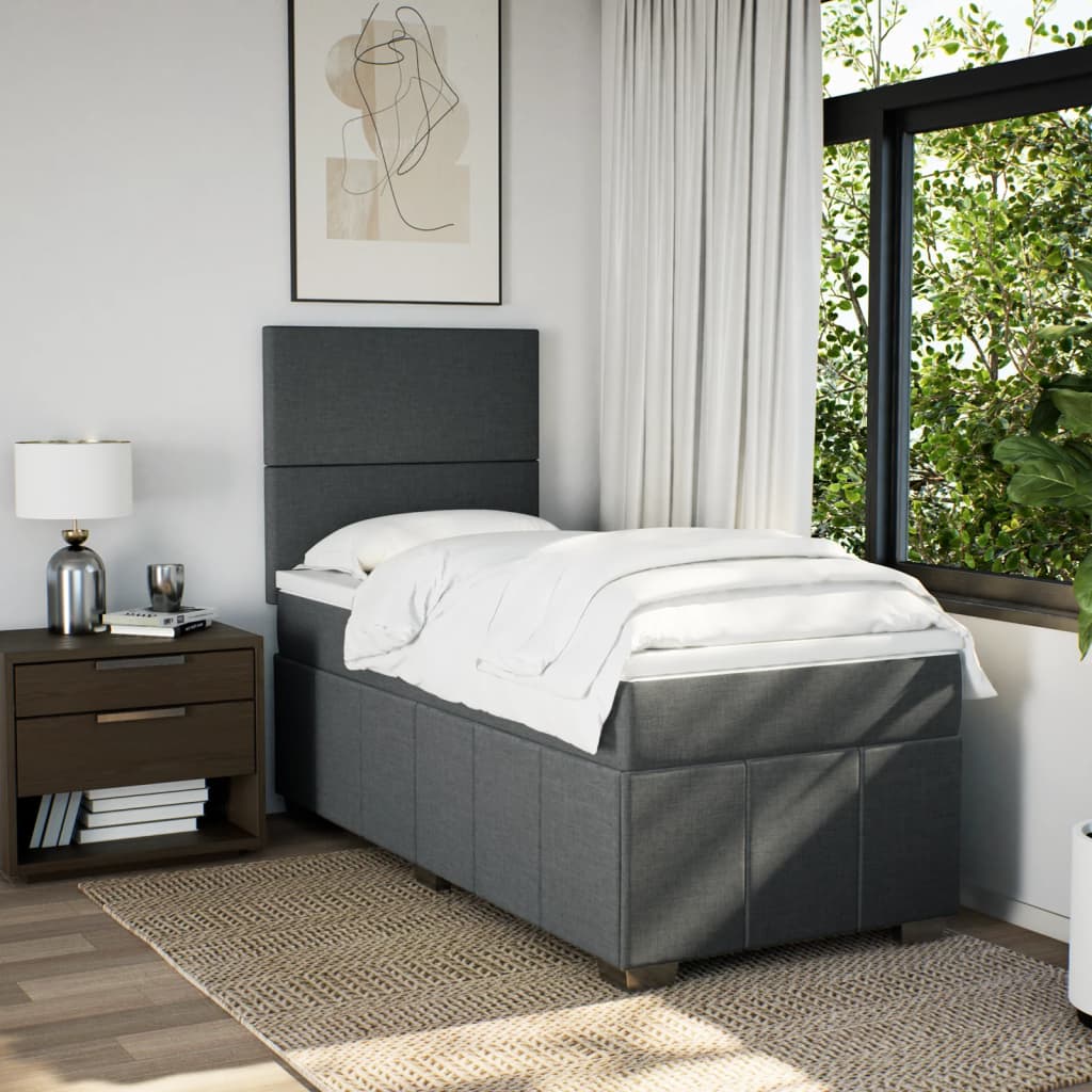 vidaXL Boxspring met matras stof donkergrijs 90x200 cm afbeelding