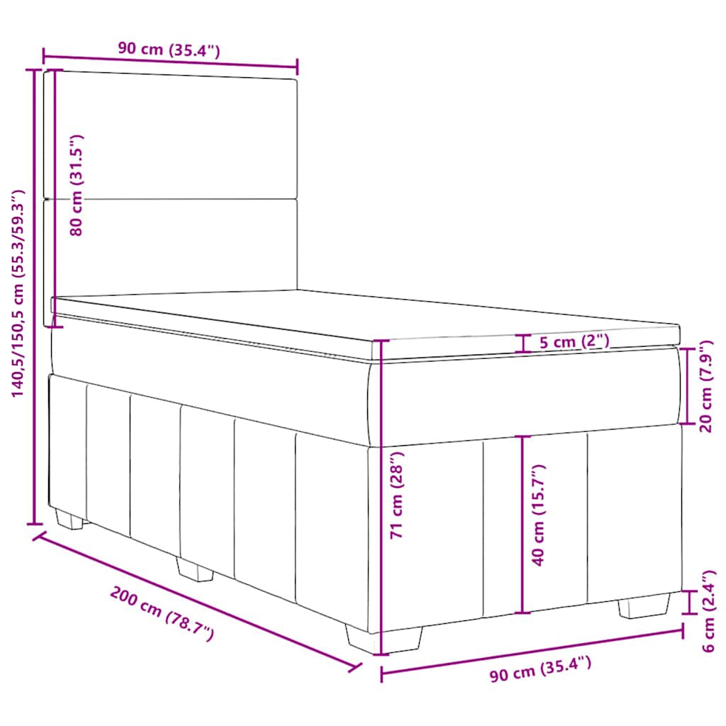 Box spring postel s matrací tmavě hnědá 90x200 cm textil - obrázek 13