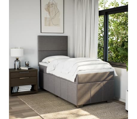 vidaXL Pat box spring cu saltea, gri taupe, 90x200 cm, textil