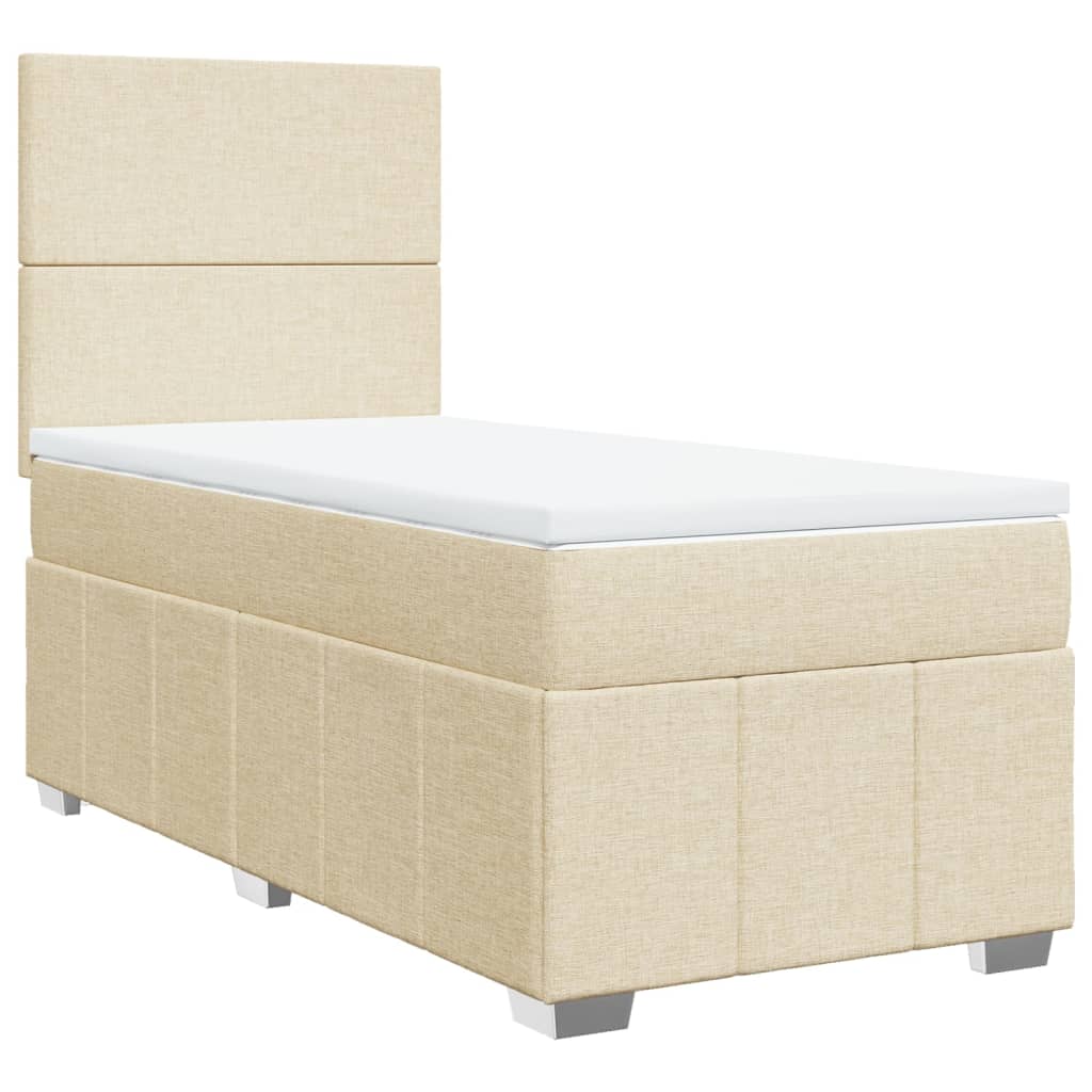 vidaXL Box spring postelja z vzmetnico krem 90x200 cm blago