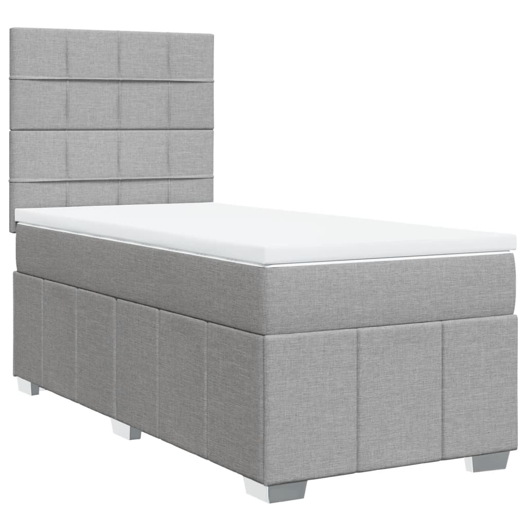 vidaXL Boxspring met matras stof lichtgrijs 90x200 cm grijs, foto 3