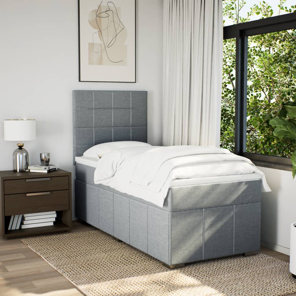 vidaXL Boxspring met matras stof lichtgrijs 90x200 cm grijs, foto 2