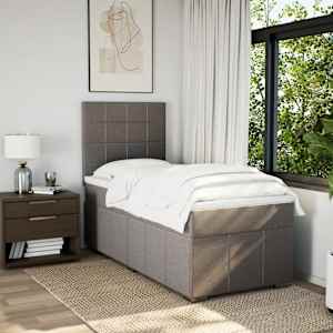 vidaXL Pat box spring cu saltea, gri taupe, 90x200 cm, textil