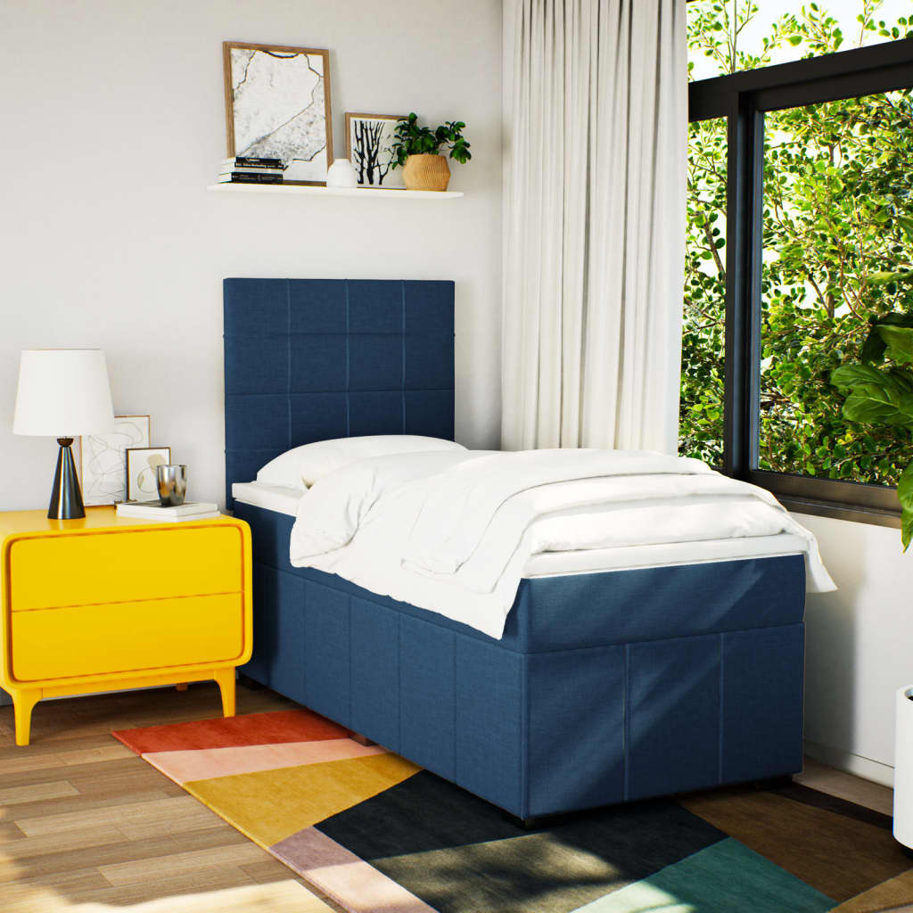 vidaXL Boxspring met matras stof blauw 90x200 cm afbeelding