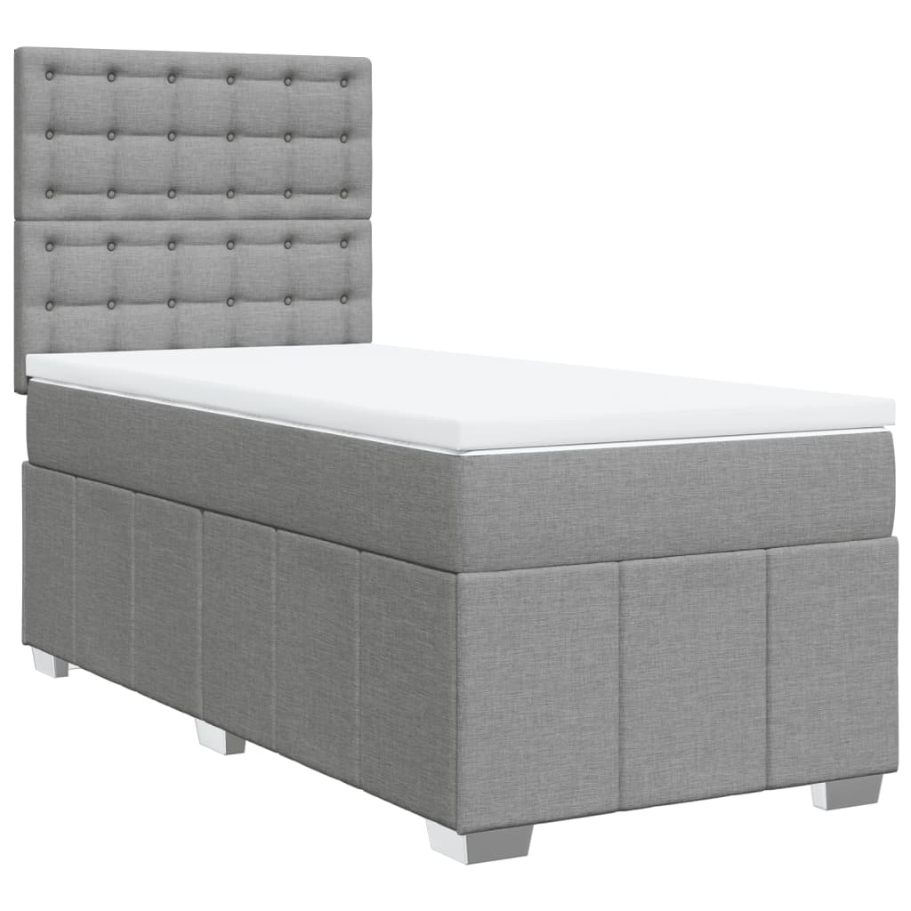 vidaXL Boxspring met matras stof lichtgrijs 90x200 cm grijs, foto 3