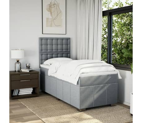 vidaXL Sommier &agrave; lattes de lit avec matelas Gris clair 90x200 cm Tissu