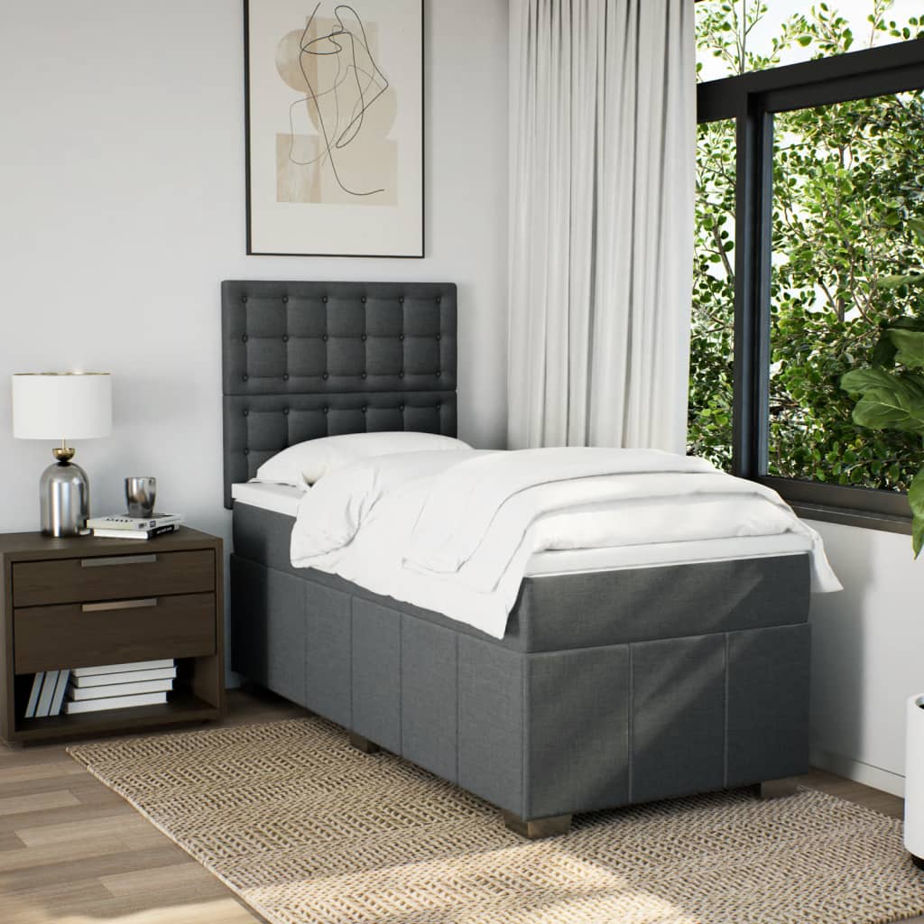 vidaXL Boxspring met matras stof donkergrijs 90x200 cm afbeelding