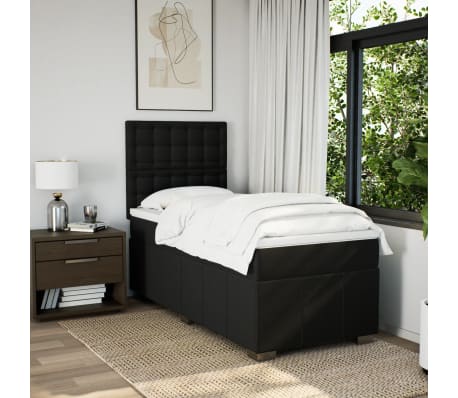 vidaXL Sommier &agrave; lattes de lit avec matelas Noir 90x200 cm Tissu