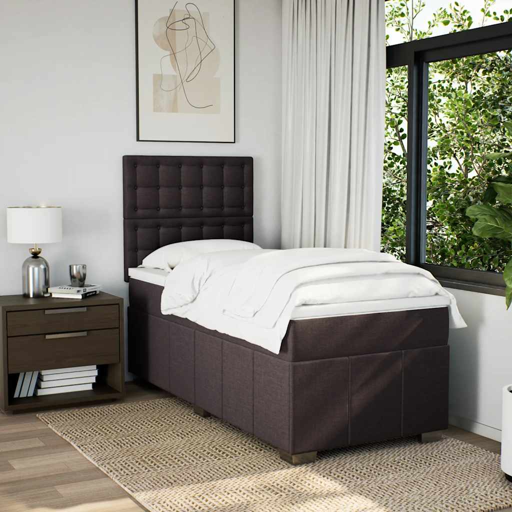 vidaXL Boxspring met matras stof donkerbruin 90x200 cm afbeelding