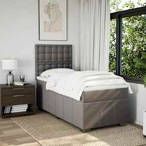 vidaXL Pat box spring cu saltea, gri taupe, 90x200 cm, textil