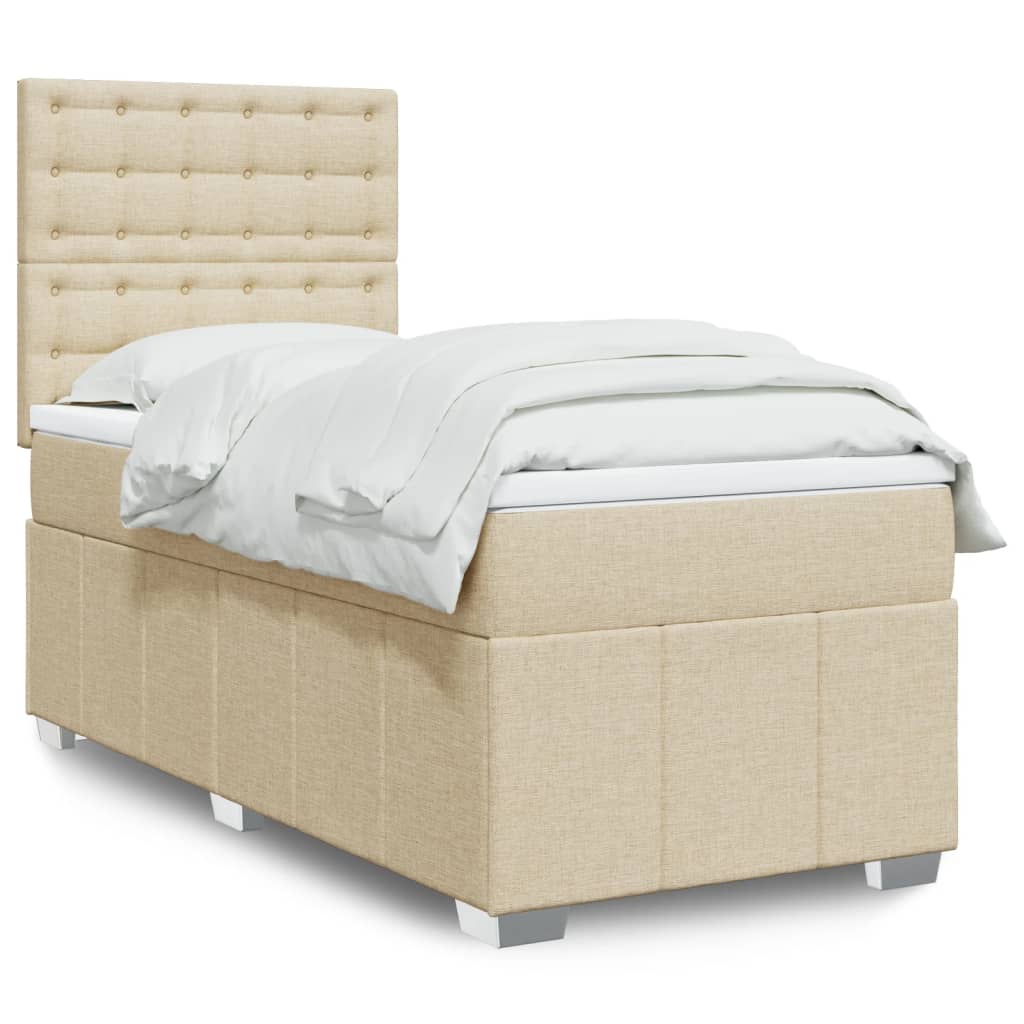 vidaXL Boxspringbett mit Matratze Creme 90x200 cm Stoff