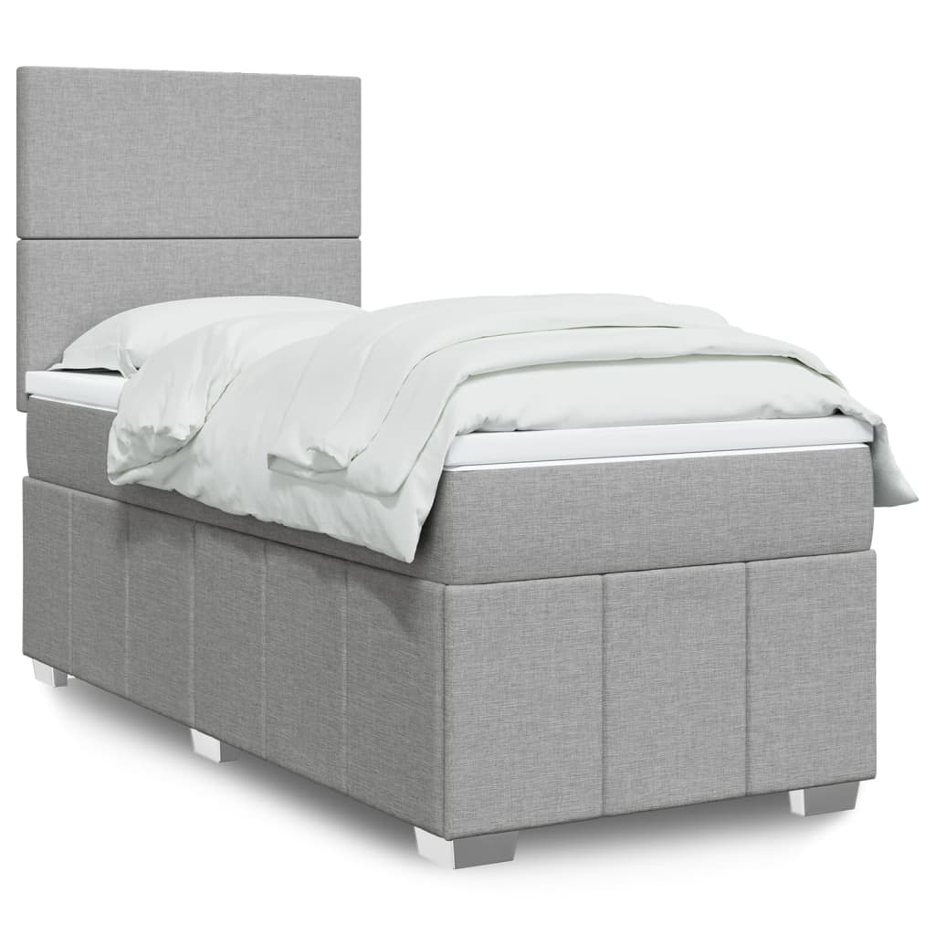 Boxspringbett mit Matratze Hellgrau 100×200 cm Stoff