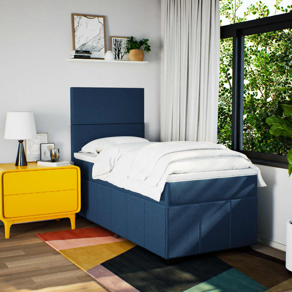 vidaXL Boxspring met matras stof blauw 100x200 cm afbeelding