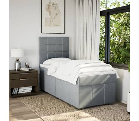 vidaXL Pat box spring cu saltea, gri deschis, 100x200 cm, textil