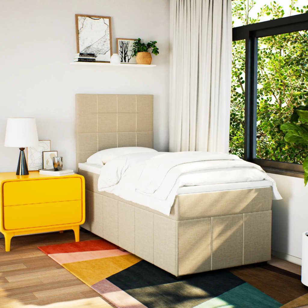 vidaXL Boxspring met matras stof crèmekleurig 100x200 cm afbeelding