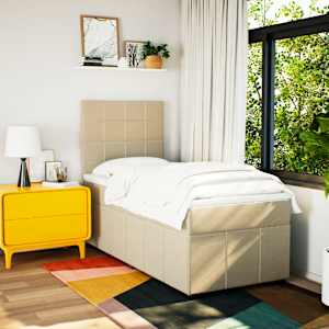 vidaXL Pat box spring cu saltea, crem, 100x200 cm, textil