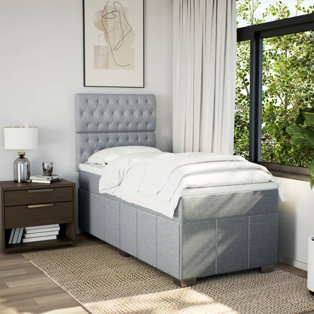 vidaXL Boxspring met matras stof lichtgrijs 100x200 cm afbeelding