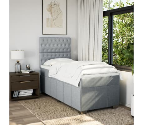 vidaXL Giroletto a Molle con Materasso Grigio Chiaro100x200 cm Tessuto