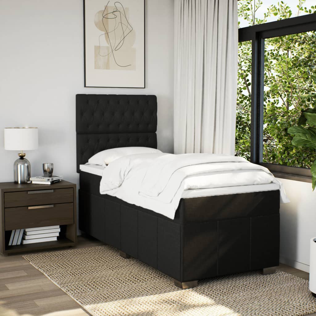 vidaXL Boxspring met matras stof zwart 100x200 cm afbeelding