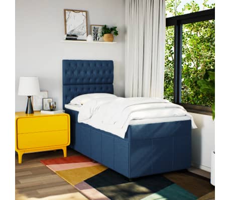 vidaXL Boxspring met matras stof blauw 100x200 cm