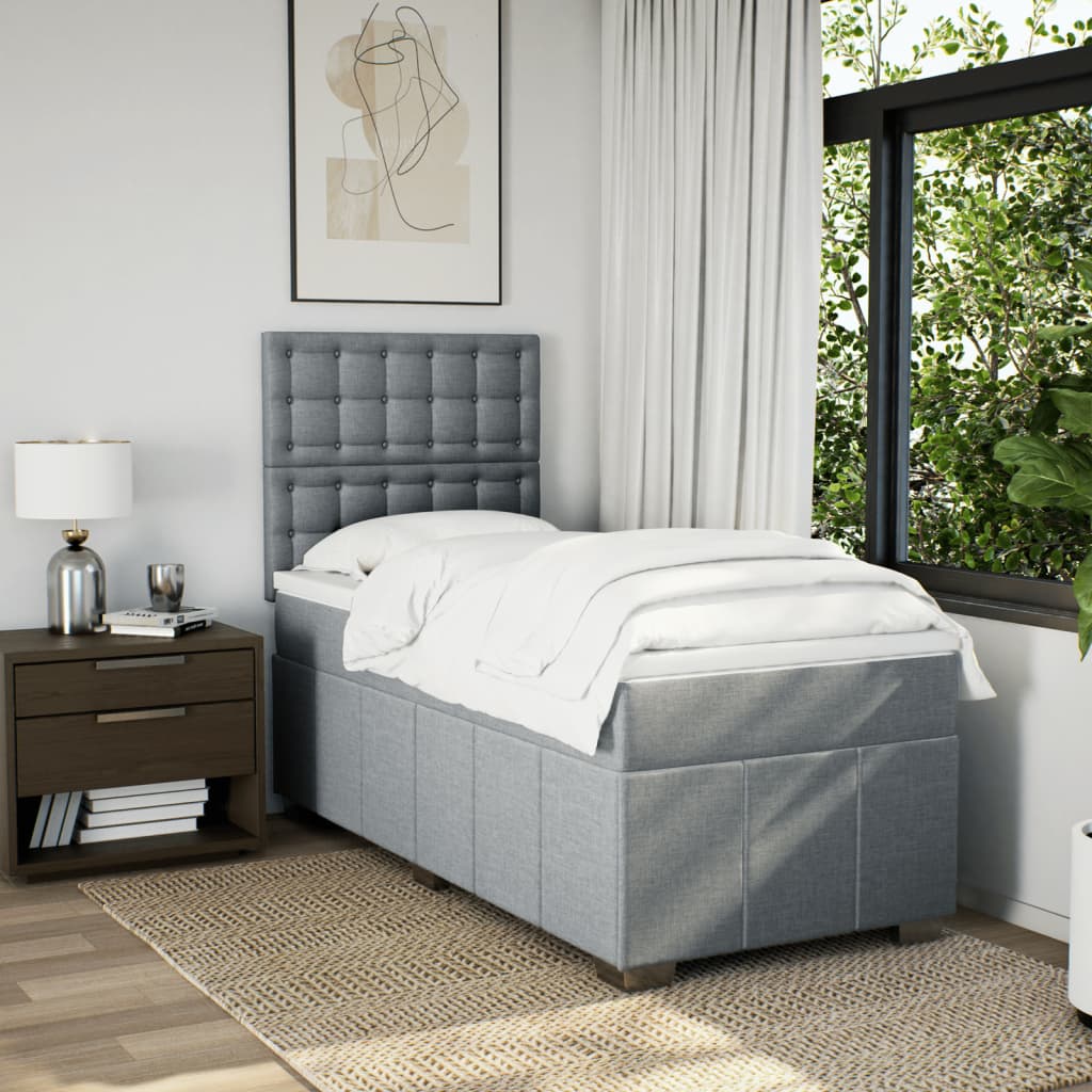 vidaXL Boxspring met matras stof lichtgrijs 100x200 cm afbeelding