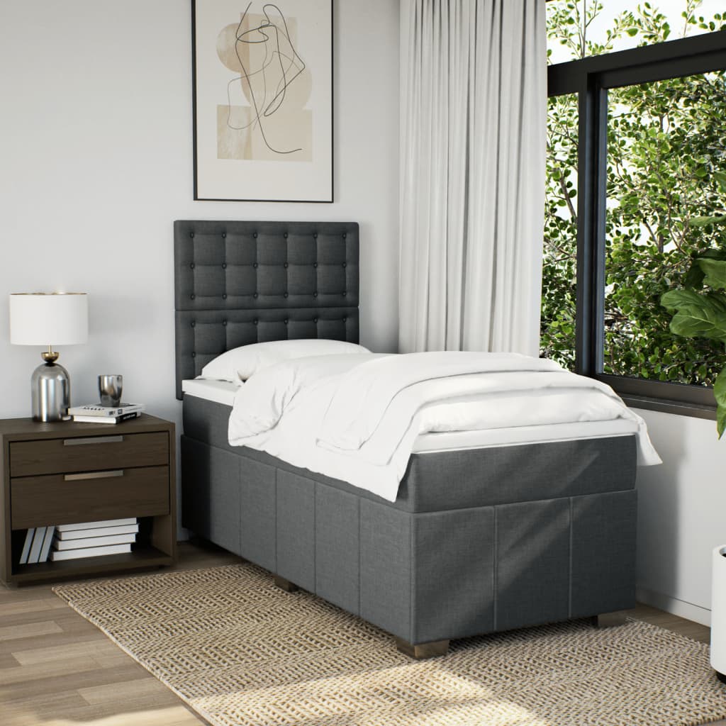 vidaXL Boxspring met matras stof donkergrijs 100x200 cm grijs, foto 2